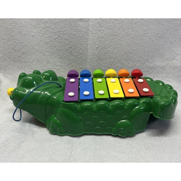 Fisher Price 1998 Green CROCODILE XYLOPHONE On Wheels with Pull Along Mallet ** - Picture 2 of 3